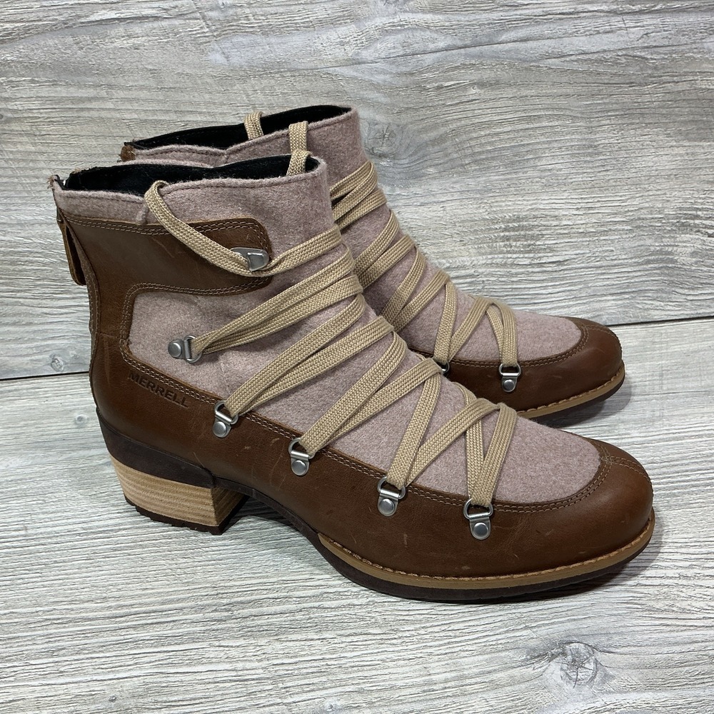 Merrell Womens Size 10 Shiloh II J004422 Warm Camel Leather Lace Up Boots Shoes